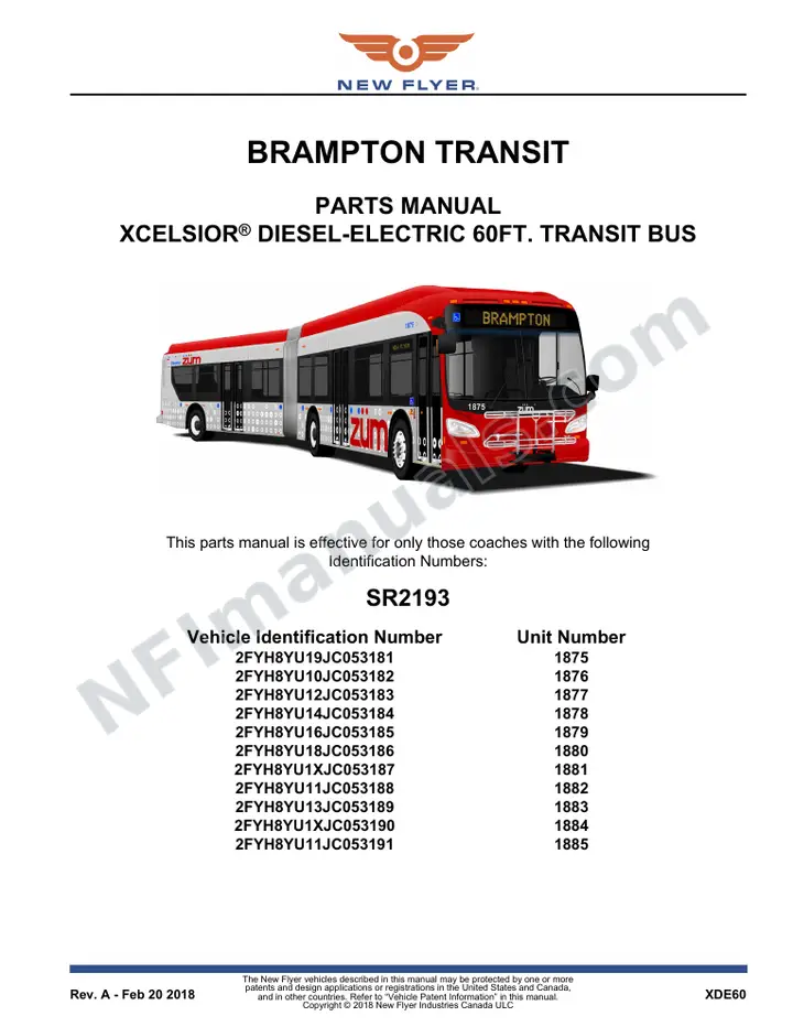 SR2193 Parts Manual, Brampton Transit first-page preview