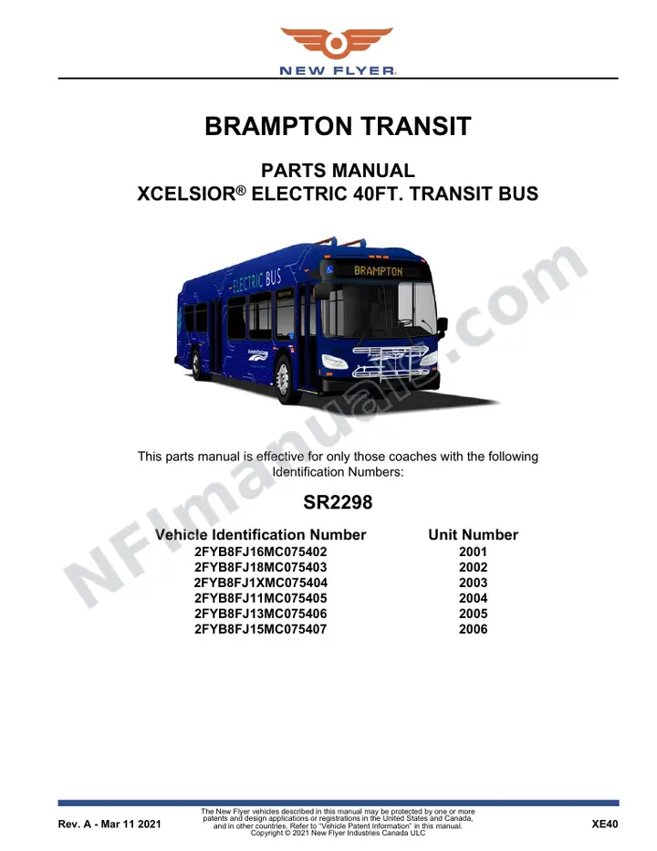 SR2298 Parts Manual, Brampton Transit first-page preview