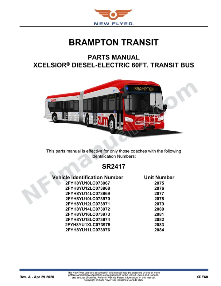 SR2417 Parts Manual, Brampton Transit first-page preview