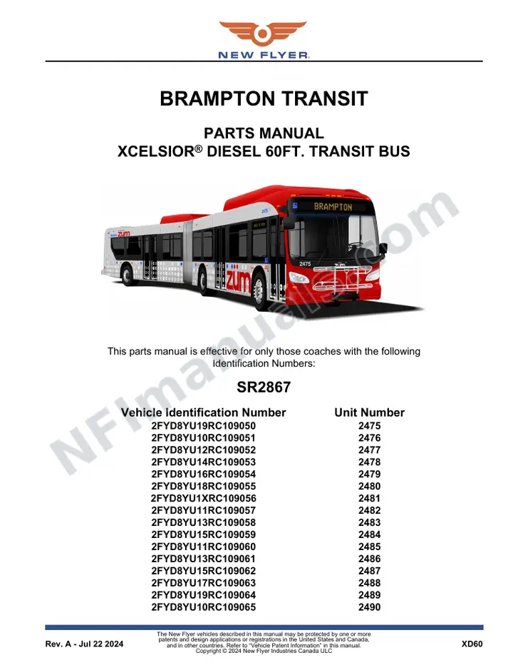 SR2867 Parts Manual, Brampton Transit first-page preview