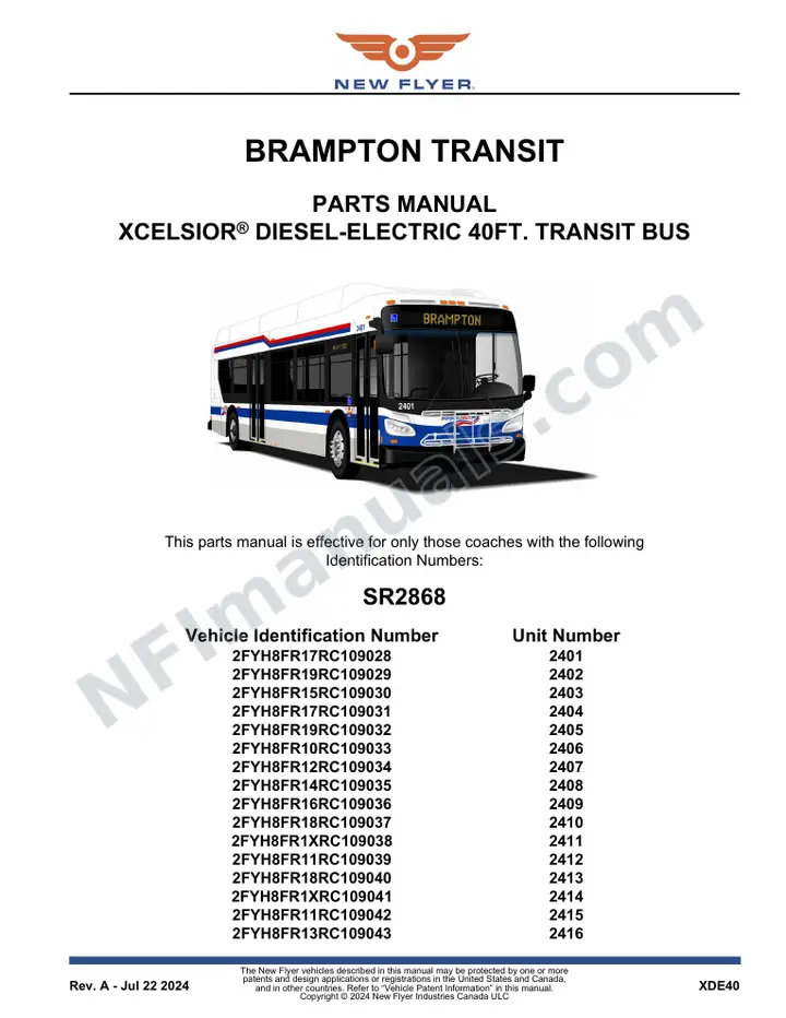 SR2868 Parts Manual, Brampton Transit first-page preview