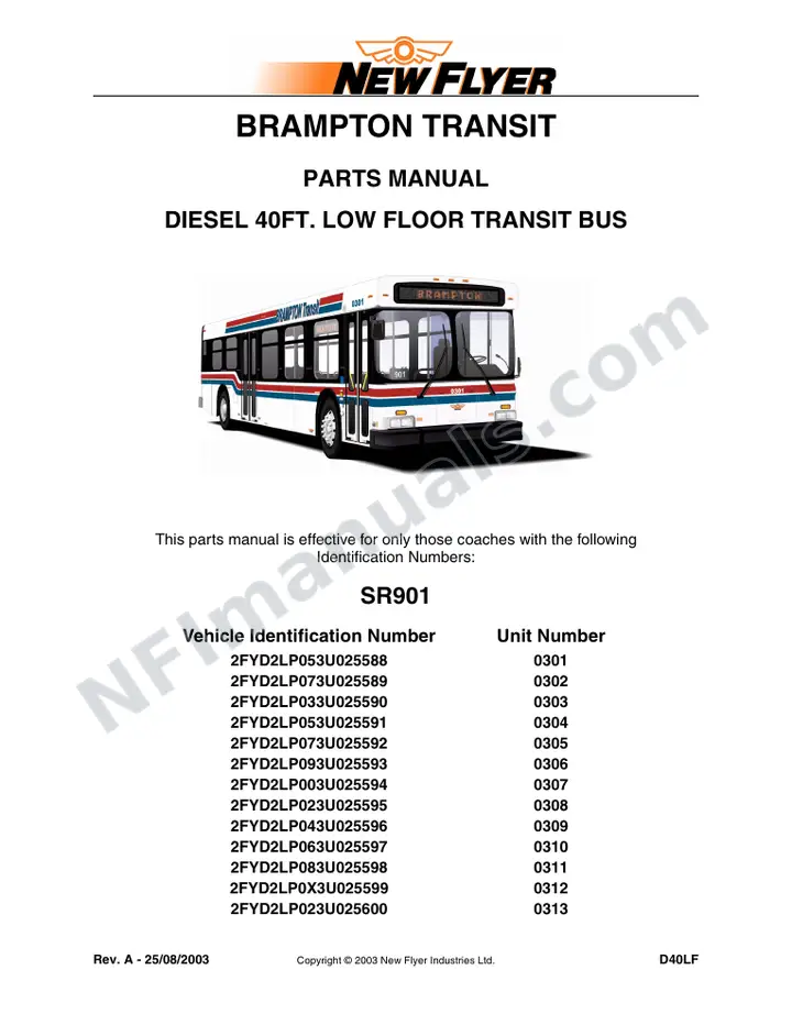 SR901 Parts Manual, Brampton Transit first-page preview