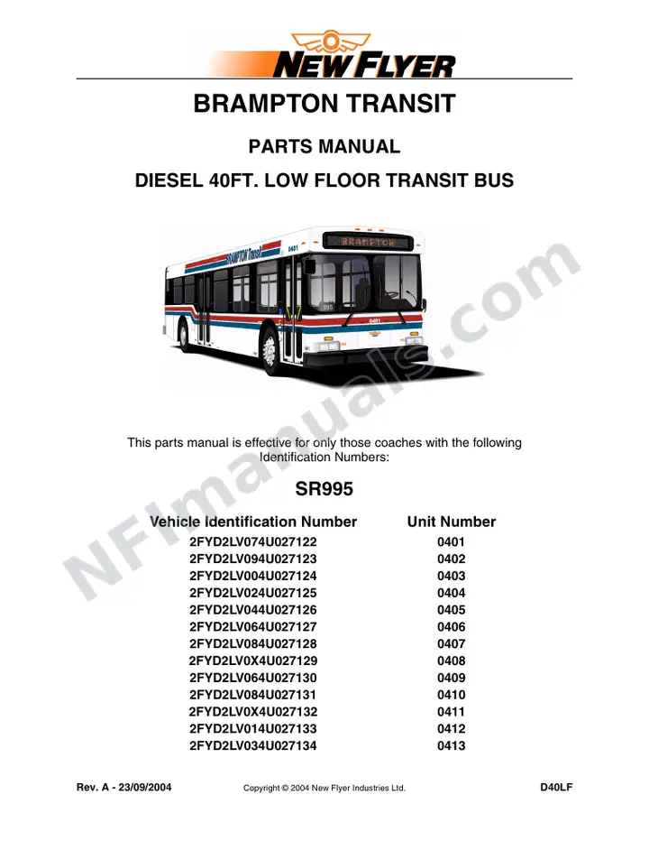 SR995 Parts Manual, Brampton Transit first-page preview