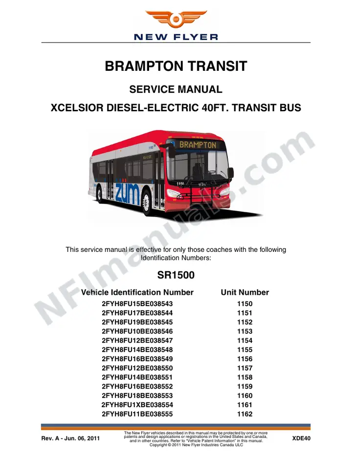 SR1500 Service Manual, Brampton Transit first-page preview