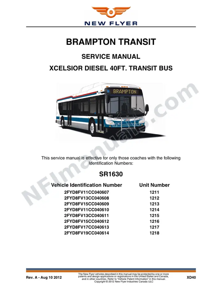 SR1630 Service Manual, Brampton Transit first-page preview