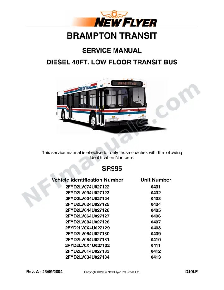 SR995 Service Manual, Brampton Transit first-page preview