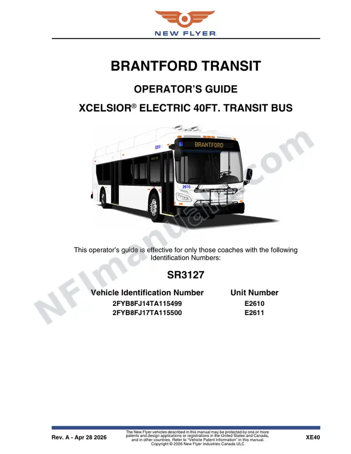 New Flyer XE40 Manual Package - Brantford Transit included manual preview
