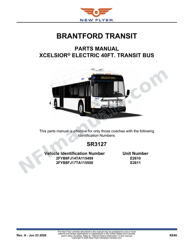 SR3127 Parts Manual, Brantford Transit first-page preview