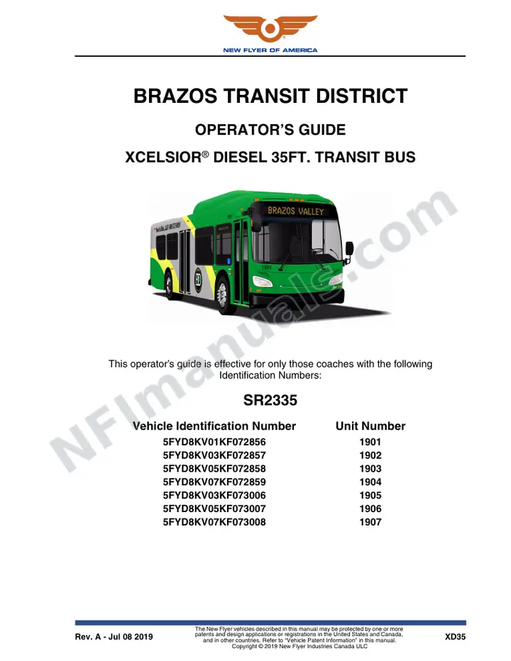 New Flyer XD35 Manual Package - Brazos Transit District included manual preview