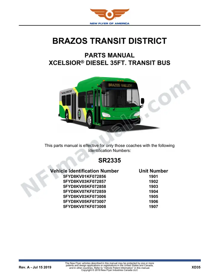 SR2335 Parts Manual, Brazos Transit District first-page preview