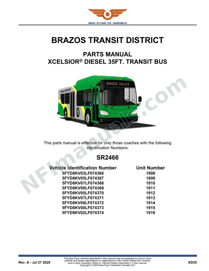 SR2466 Parts Manual, Brazos Transit District first-page preview