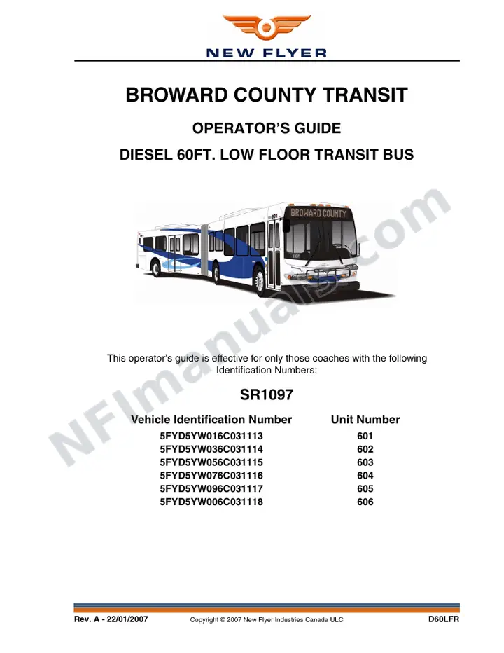 New Flyer D60LFR Manual Package - Broward County Transit included manual preview
