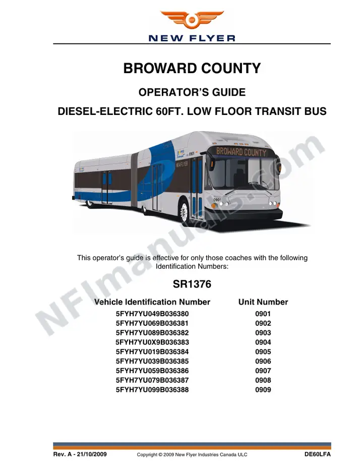 New Flyer DE60LFA Manual Package - Broward County Transit included manual preview