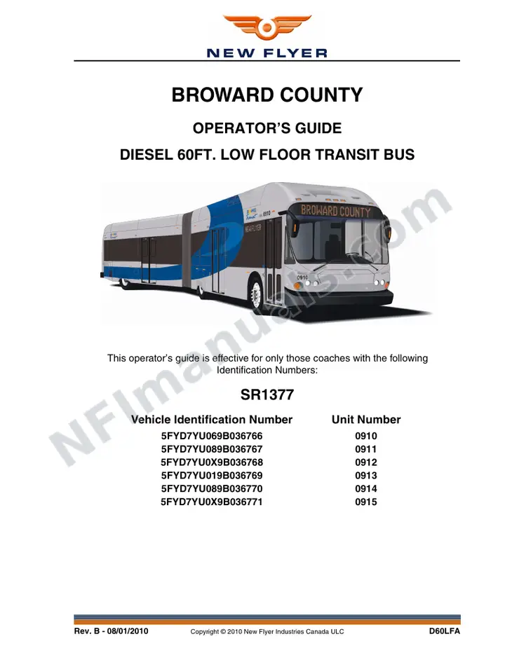 New Flyer D60LFA Manual Package - Broward County Transit included manual preview