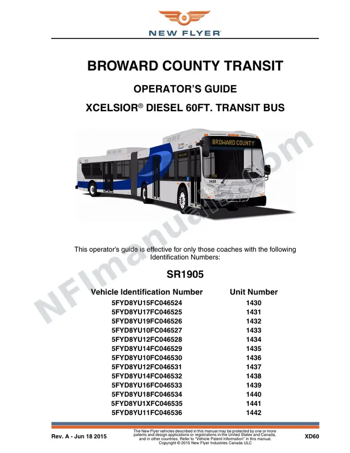 New Flyer XD60 Manual Package - Broward County Transit included manual preview