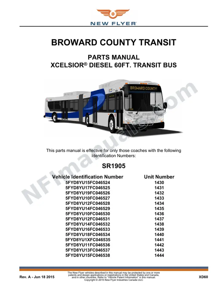 SR1905 Parts Manual, Broward County Transit first-page preview