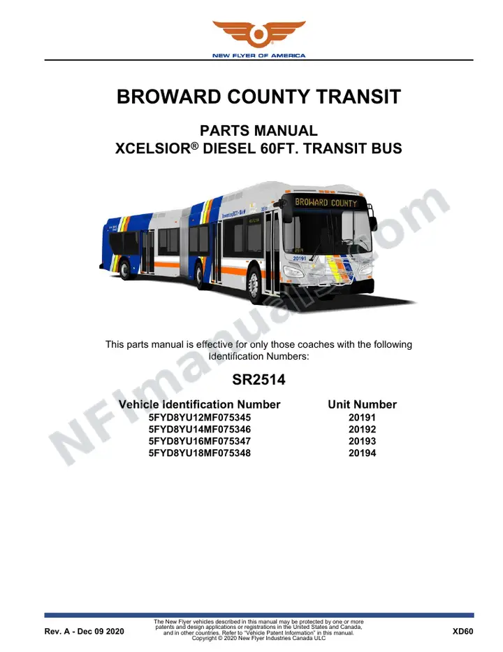 SR2514 Parts Manual, Broward County Transit first-page preview