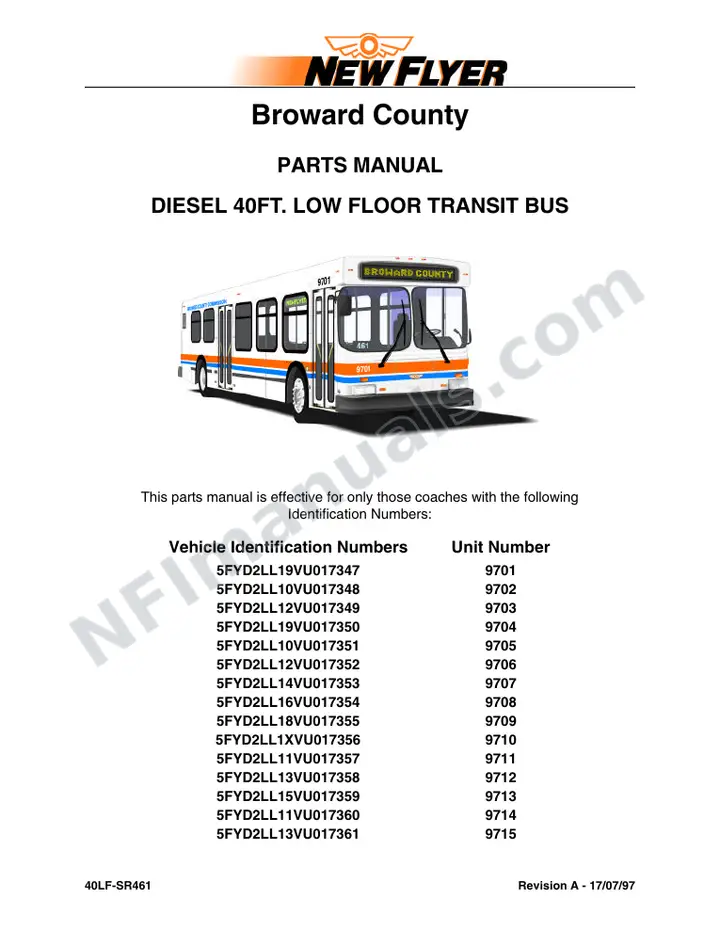 SR461 Broward County Parts Manual first-page preview