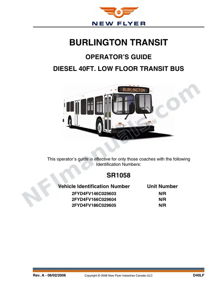 New Flyer D40LF Manual Package - Burlington Transit included manual preview