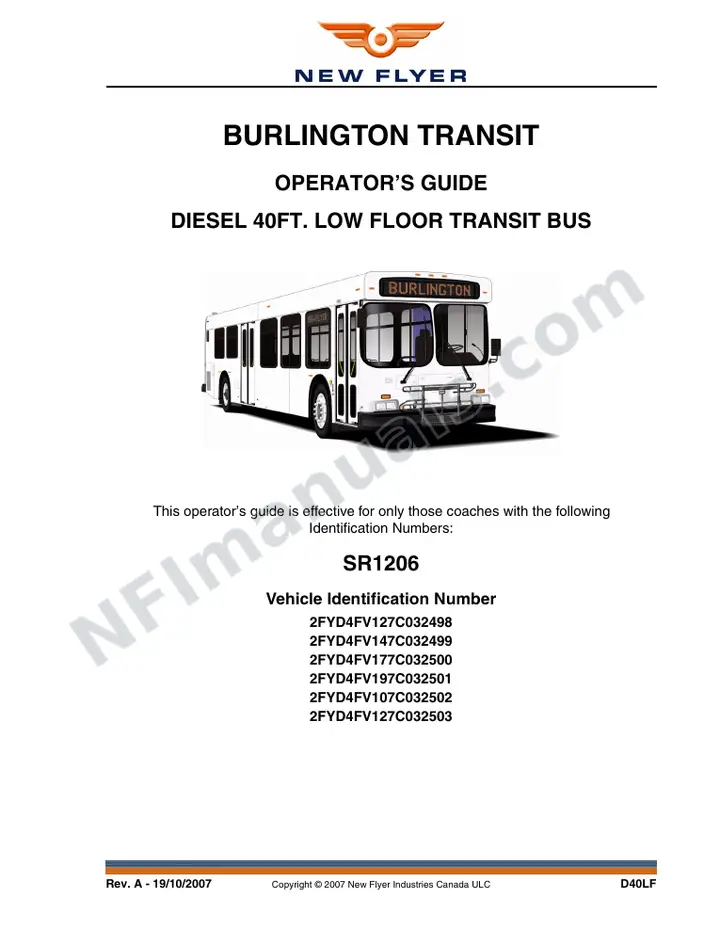 SR1206 Operator's Guide, Burlington Transit first-page preview