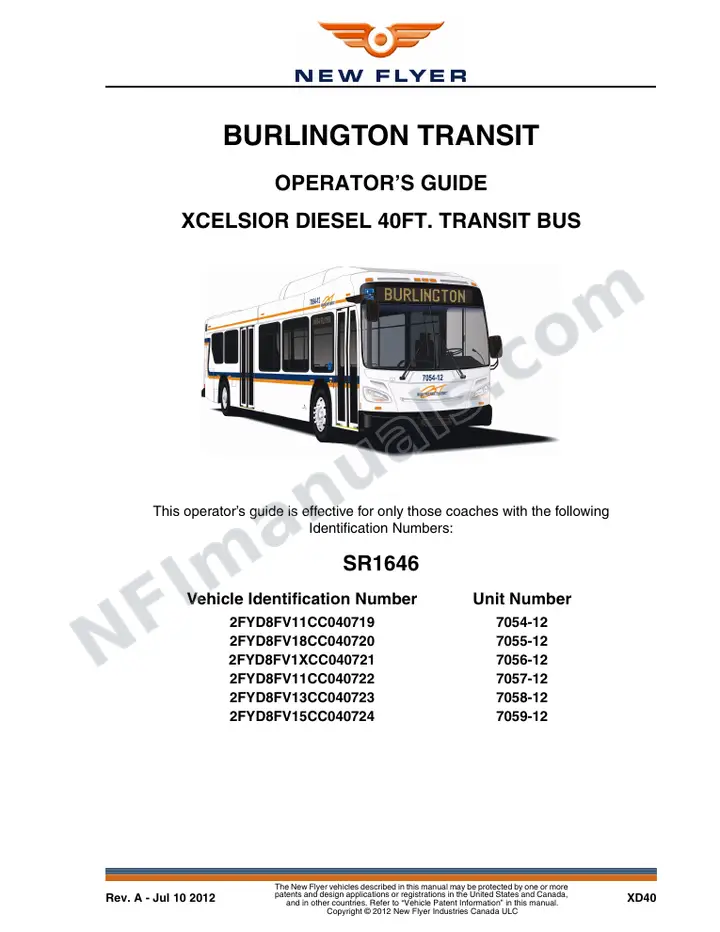 New Flyer XD40 Manual Package - Burlington Transit included manual preview