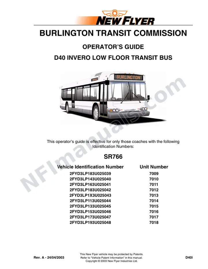New Flyer D40i Manual Package - Burlington Transit included manual preview
