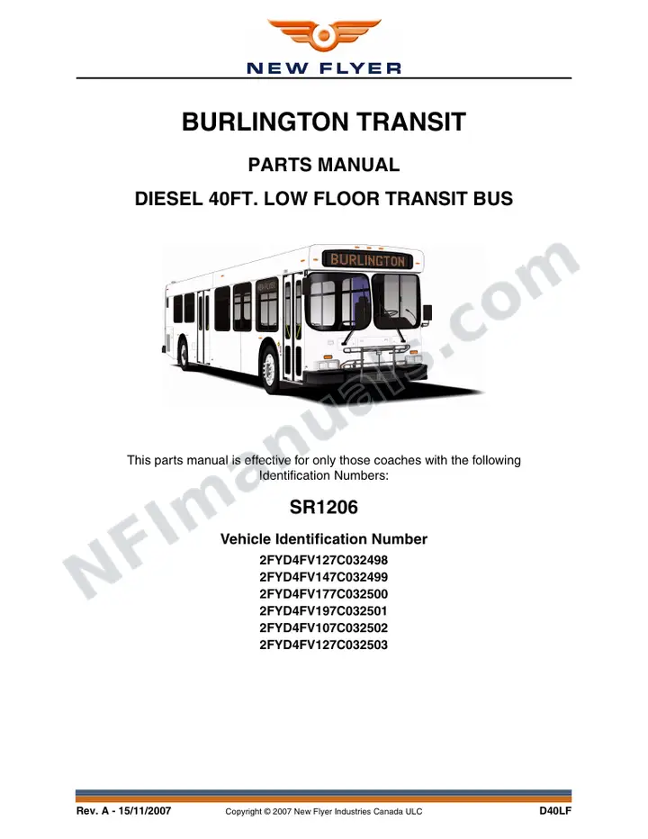 SR1206 Parts Manual, Burlington Transit first-page preview