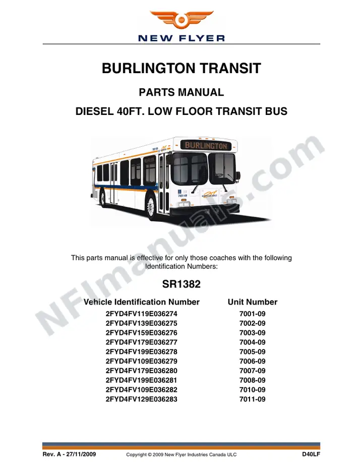 SR1382 Parts Manual, Burlington Transit first-page preview