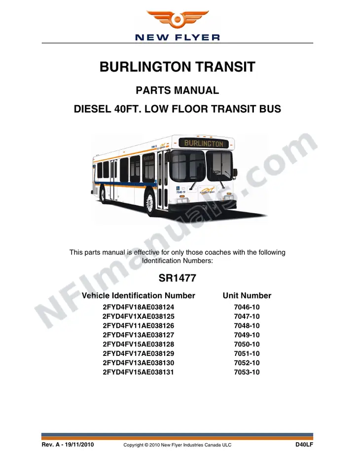 SR1477 Parts Manual, Burlington Transit first-page preview