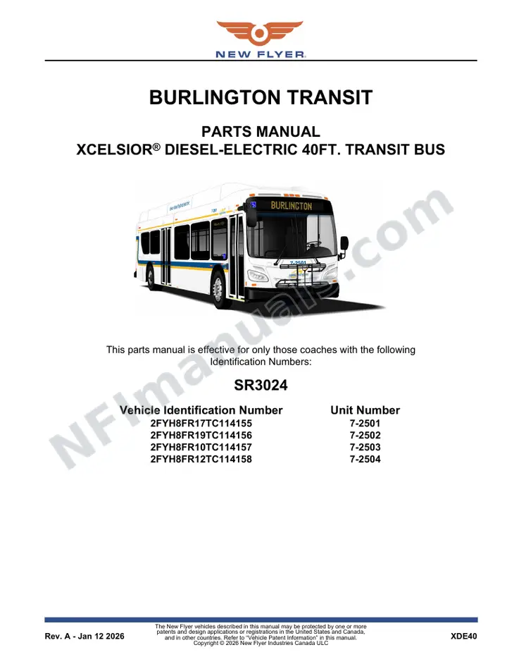 SR3024 Parts Manual, Burlington Transit first-page preview