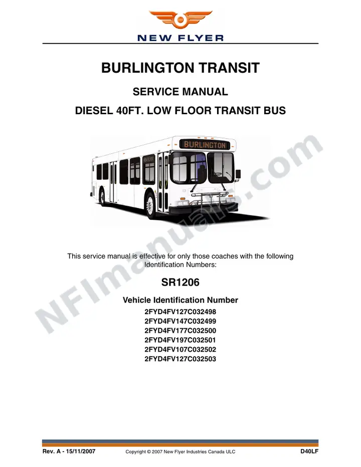 SR1206 Service Manual, Burlington Transit first-page preview