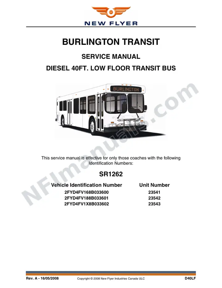 SR1262 Service Manual, Burlington Transit first-page preview
