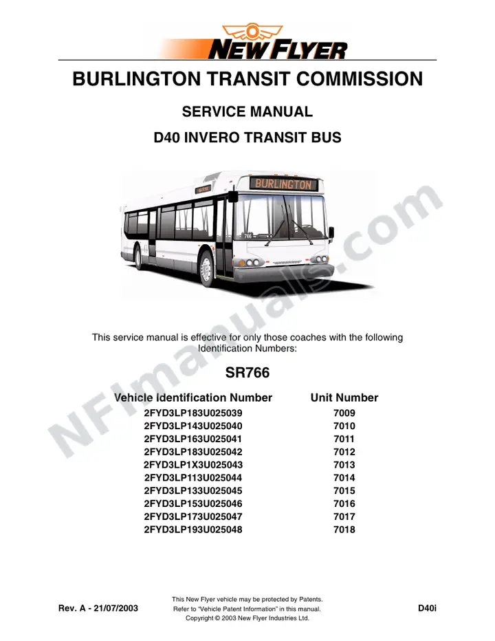 SR766 Service Manual, Burlington Transit Commission first-page preview