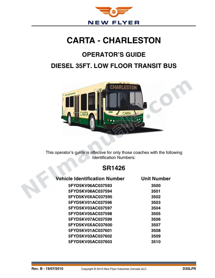New Flyer D35LFR Manual Package - CARTA - Charleston included manual preview