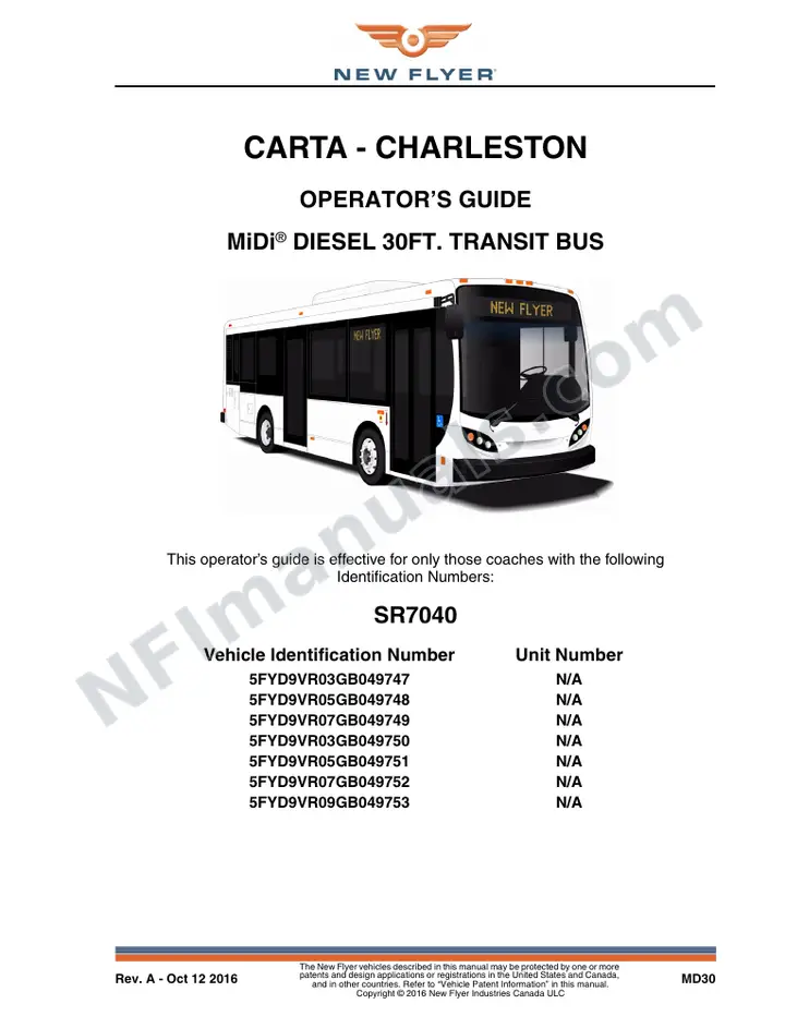 New Flyer MD30 Manual Package - CARTA - Charleston included manual preview