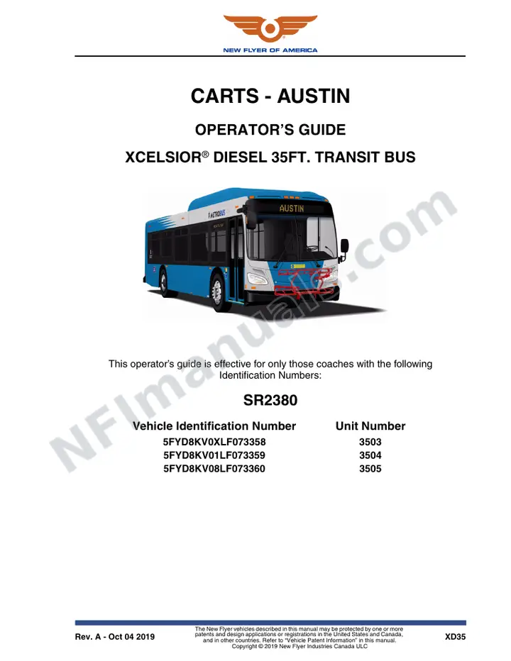 New Flyer XD35 Manual Package - CARTS - Austin included manual preview