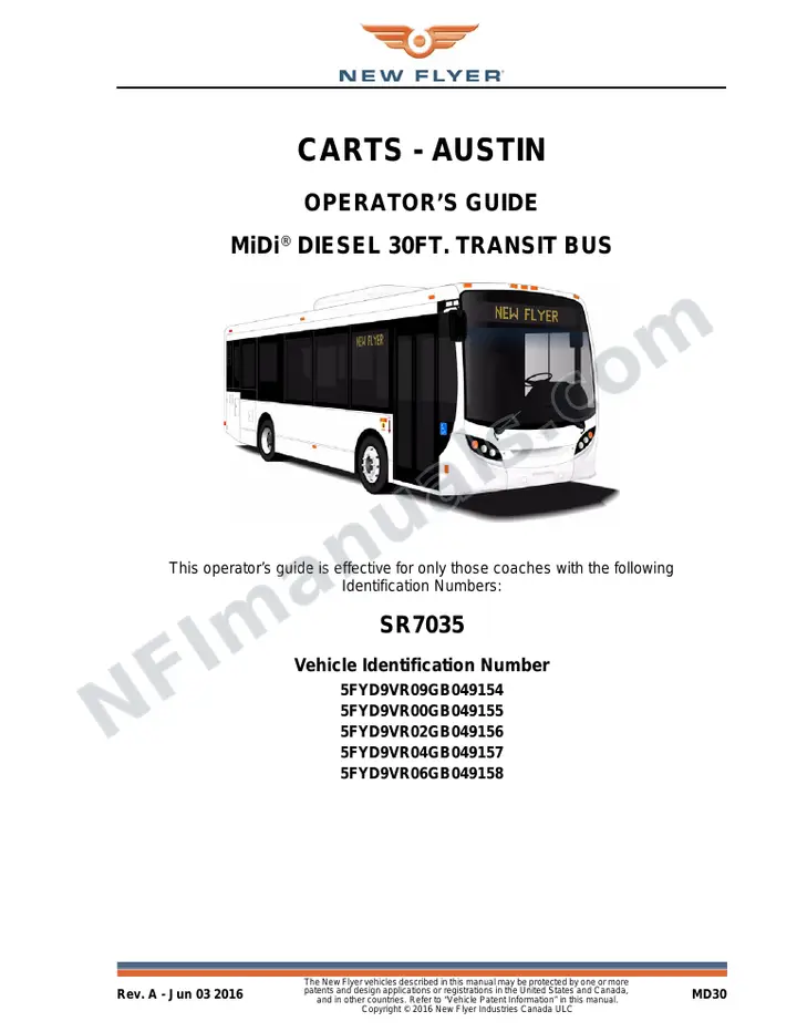 New Flyer MD30 Manual Package - CARTS - Austin included manual preview
