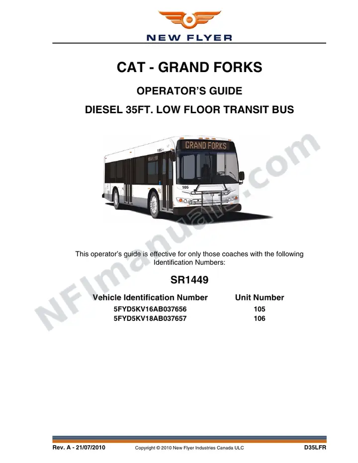 New Flyer D35LFR Manual Package - CAT - Grand Forks included manual preview