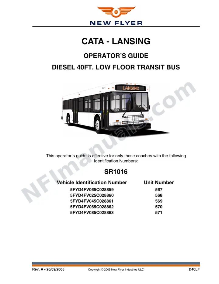New Flyer D40LF Manual Package - CATA - Lansing included manual preview