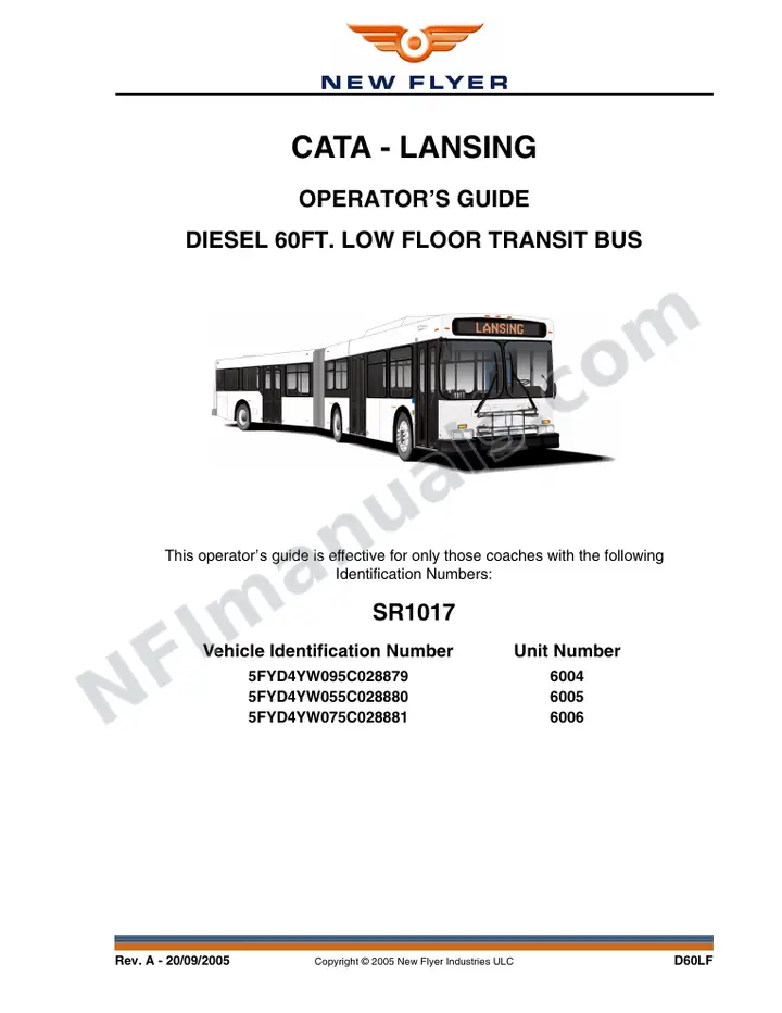 New Flyer D60LF Manual Package - CATA - Lansing included manual preview