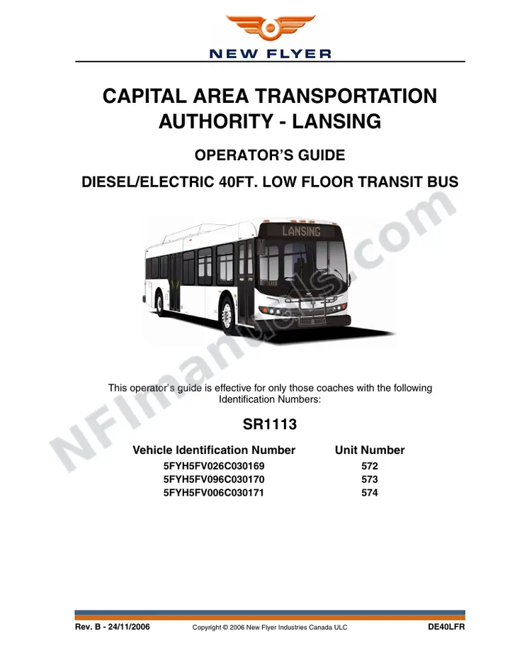 New Flyer DE40LFR Manual Package - CATA - Lansing included manual preview