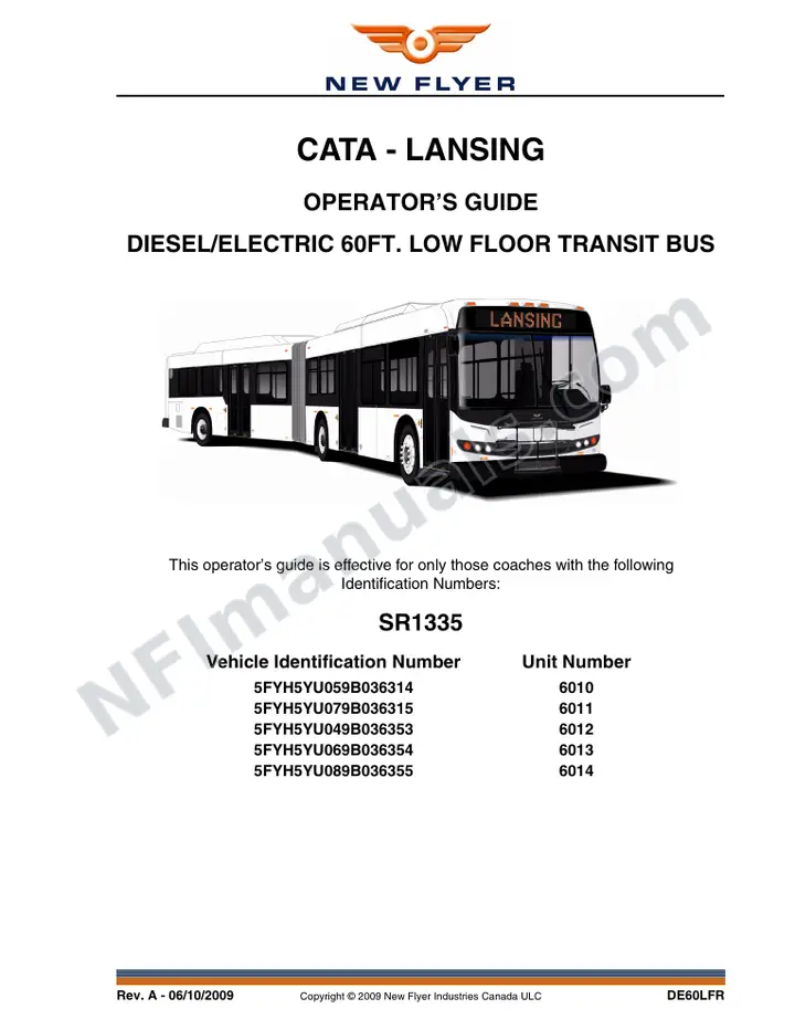 New Flyer DE60LFR Manual Package - CATA - Lansing included manual preview