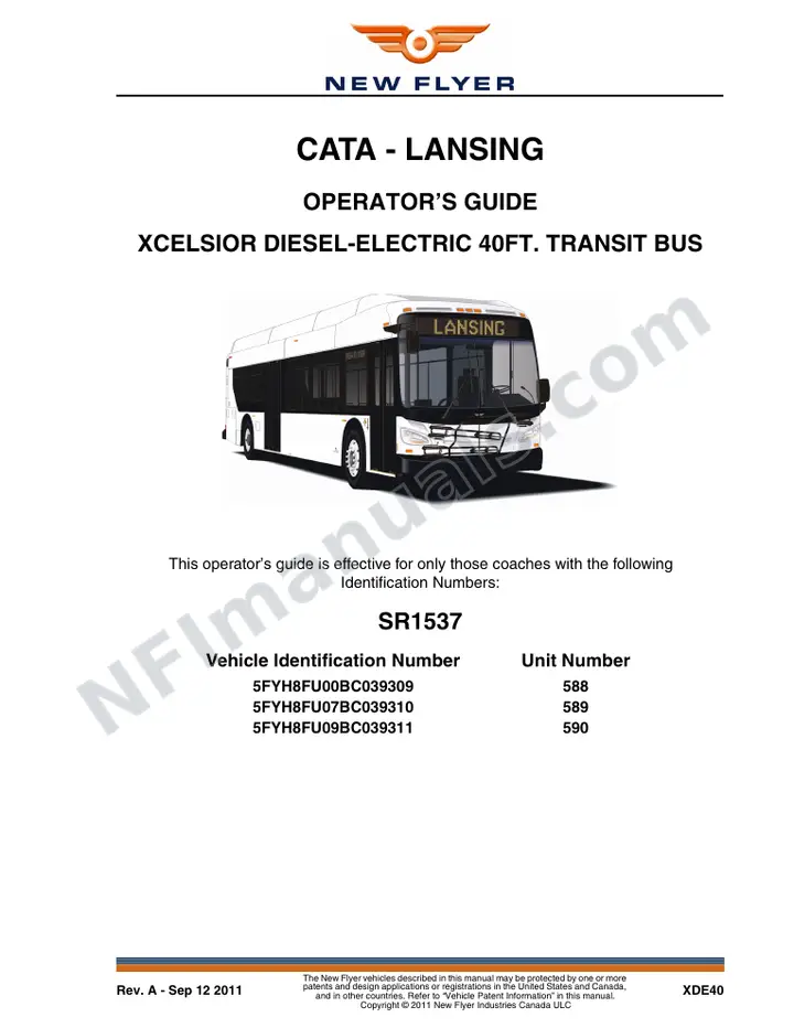 New Flyer XDE40 Manual Package - CATA - Lansing included manual preview