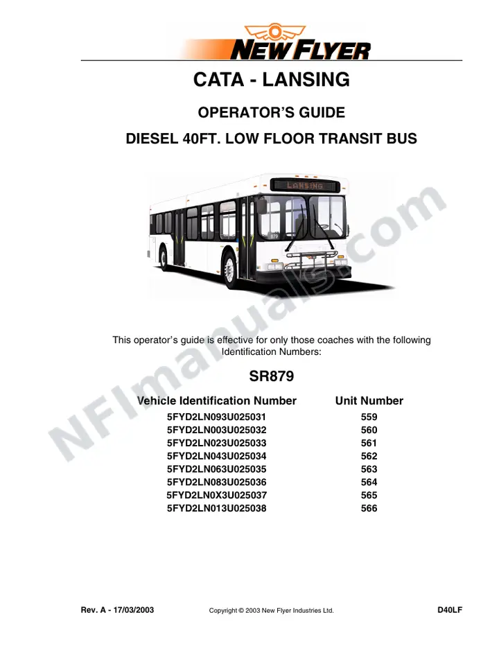 SR879 Operator's Guide, CATA - Lansing first-page preview