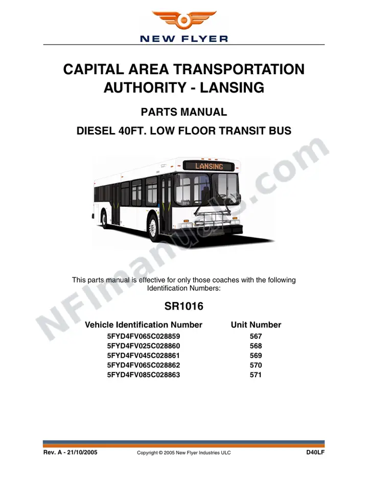 SR1016 Parts Manual, Capital Area Transportation Authority - Lansing first-page preview