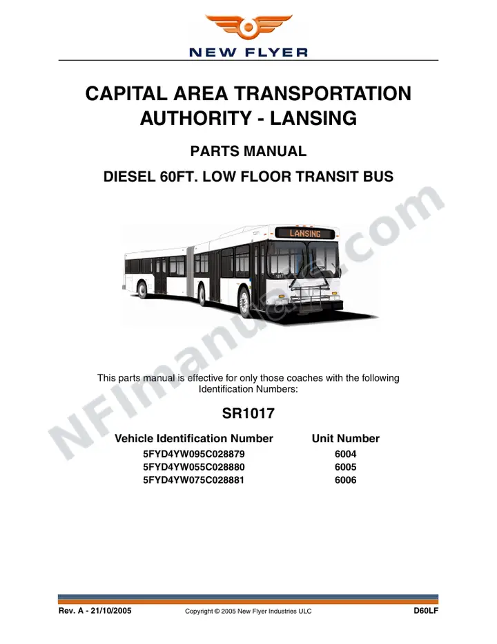 SR1017 Parts Manual, Capital Area Transportation Authority - Lansing first-page preview