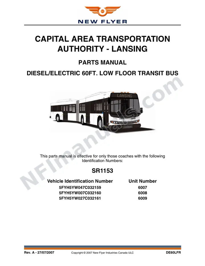 SR1153 Parts Manual, Capital Area Transportation Authority - Lansing first-page preview