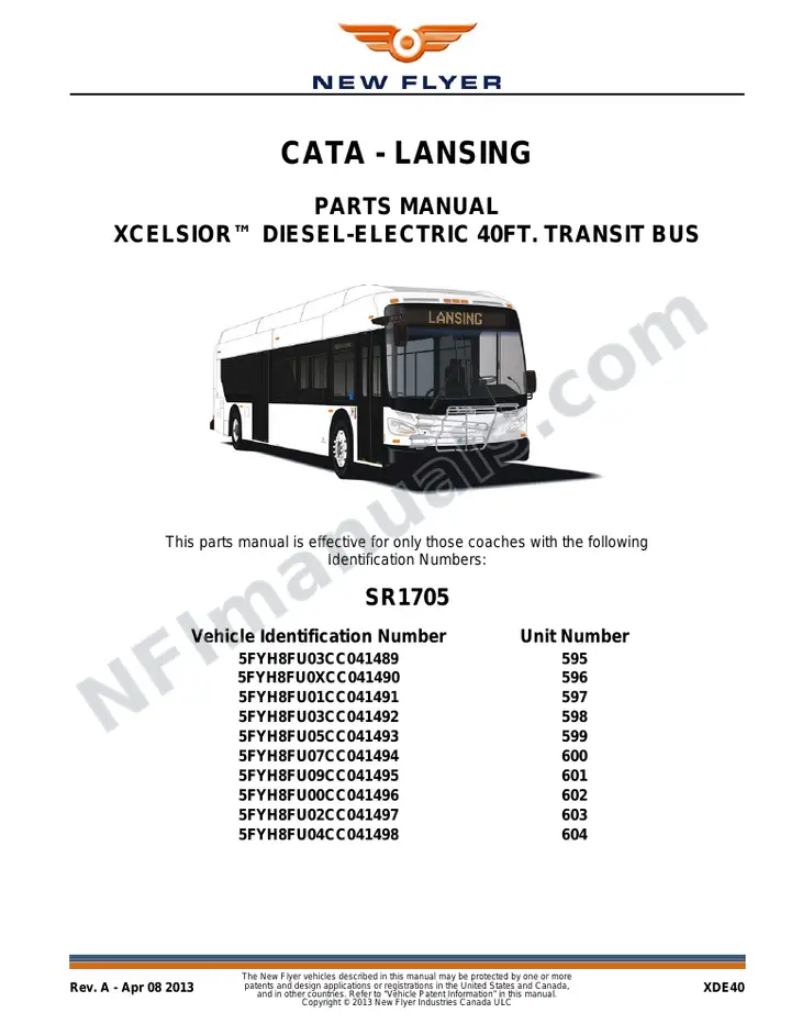 SR1705 Parts Manual, CATA - Lansing first-page preview