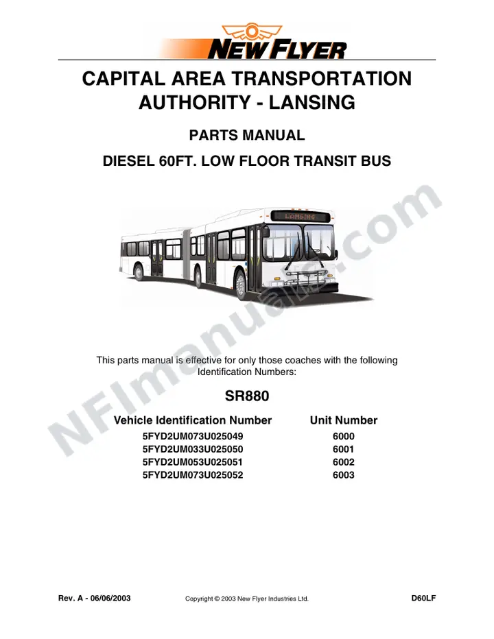SR880 Parts Manual, Capital Area Transportation Authority - Lansing first-page preview