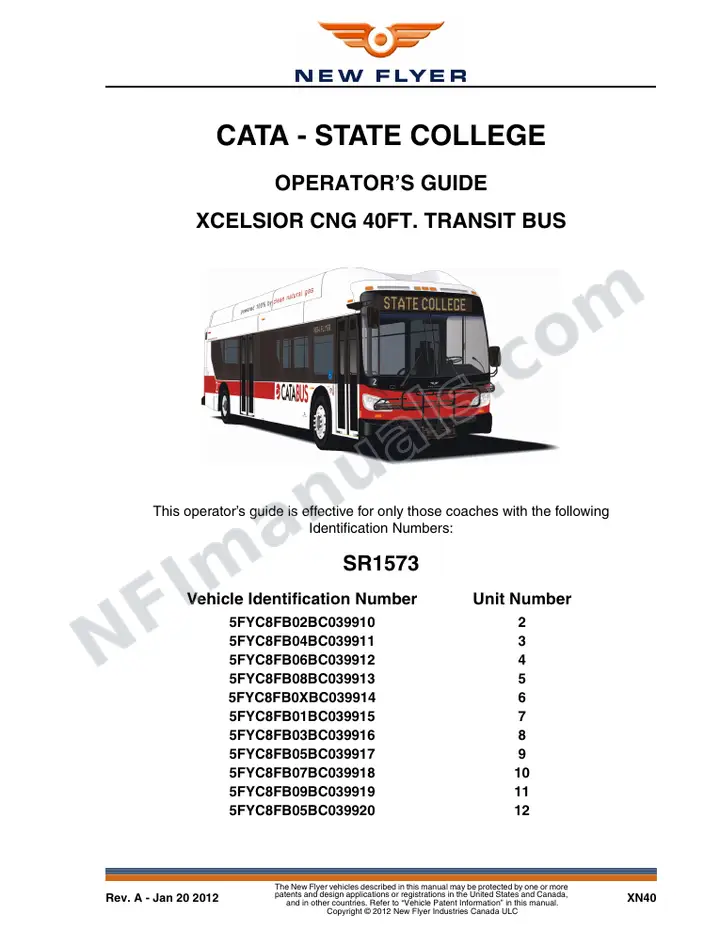 New Flyer XN40 Manual Package - CATA - State College included manual preview